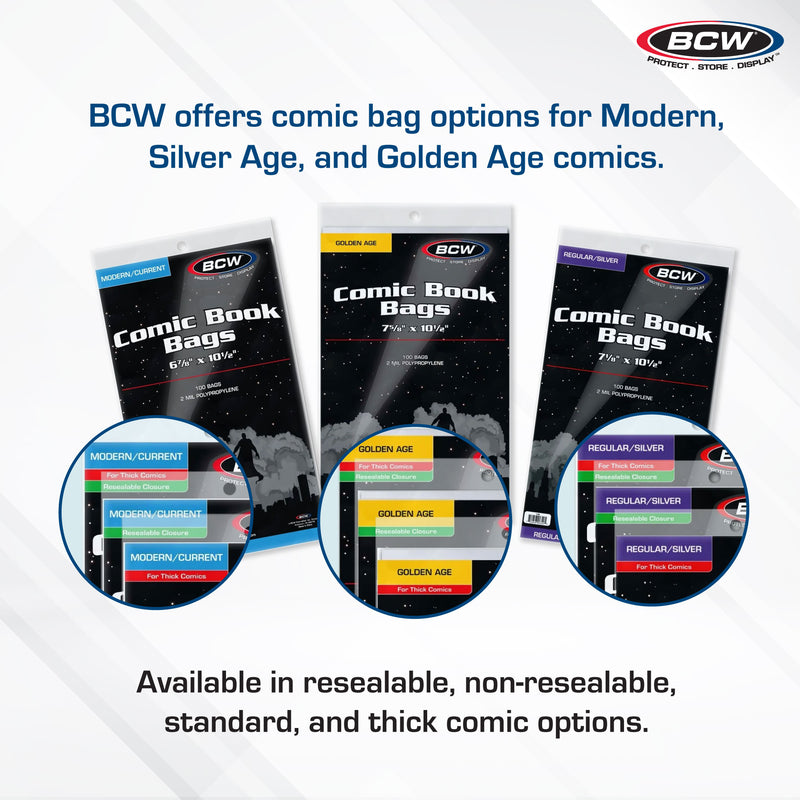 BCW Resealable Current/Modern Comic Book Bags – 100 Count