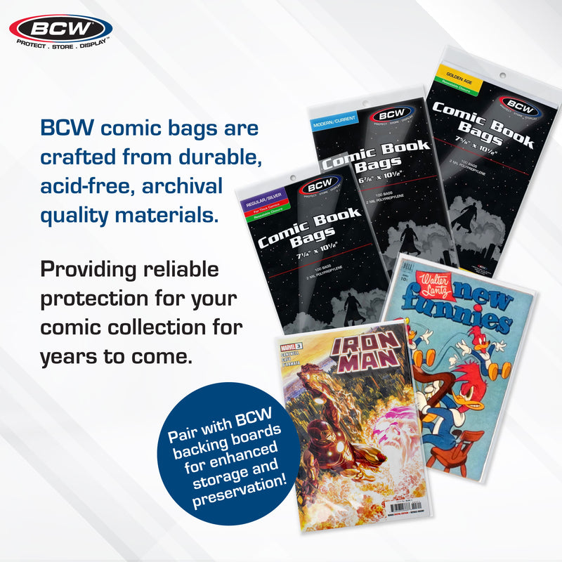 BCW Current/Modern Comic Book Bags – 100 Count