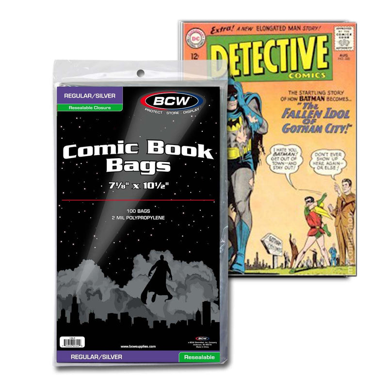 BCW Resealable Silver/Regular Comic Book Bags – 100 Count