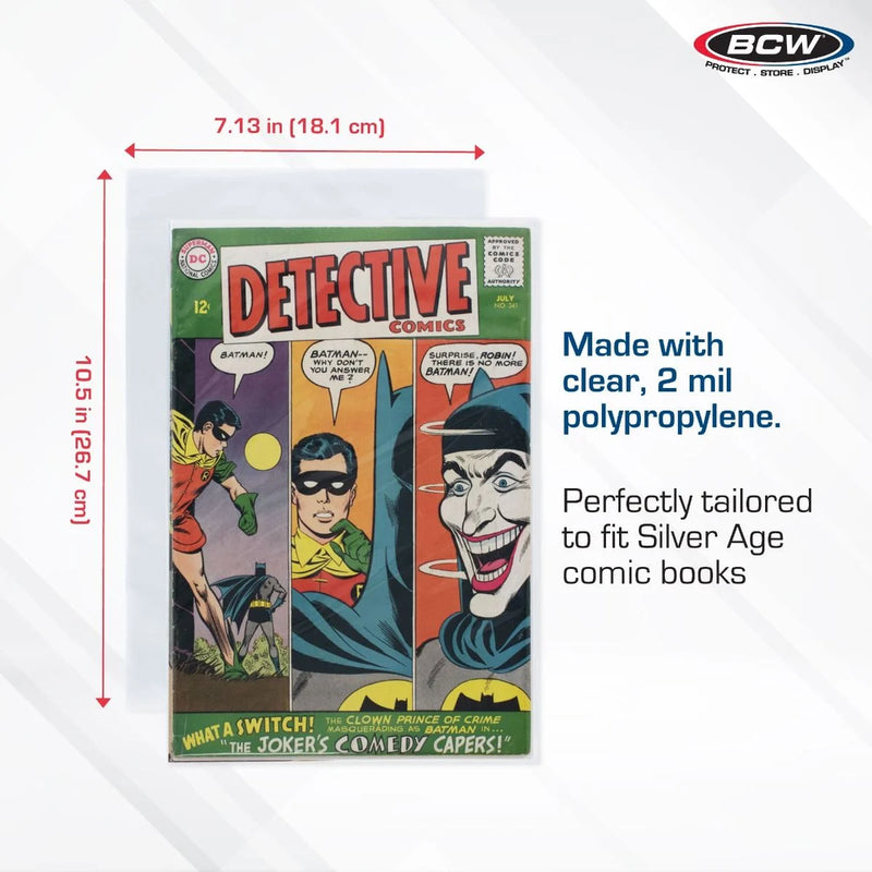 BCW Resealable Silver/Regular Comic Book Bags – 100 Count