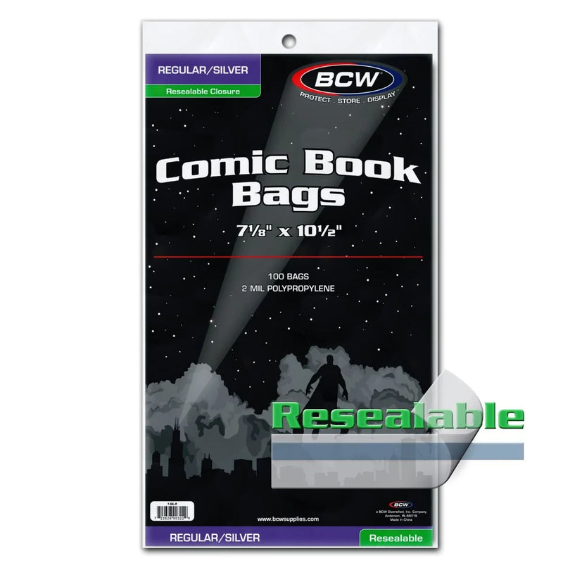 BCW Resealable Silver/Regular Comic Book Bags – 100 Count