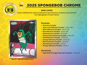 2025 Topps Chrome SpongeBob SquarePants 25th Anniversary Hobby Box featuring colorful character art and shiny card design.
