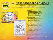 2025 Topps Chrome SpongeBob SquarePants 25th Anniversary Hobby Box featuring colorful card designs and iconic characters.