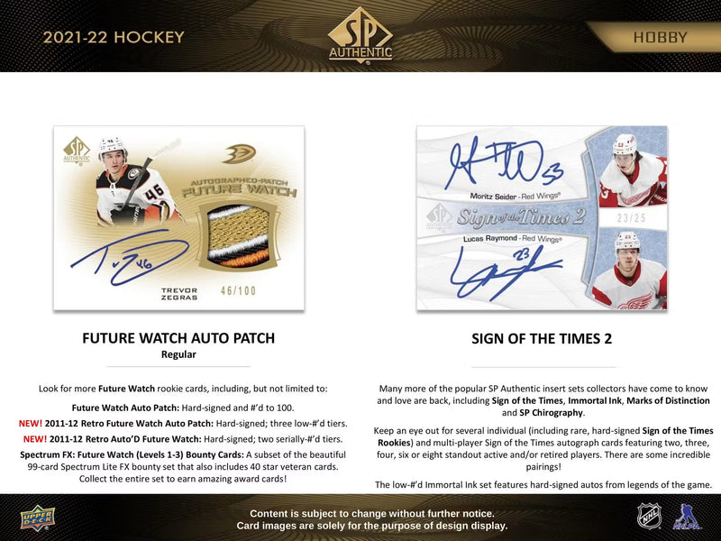 2021-22 Upper Deck SP Authentic Hockey Hobby Box | 2 Autographs