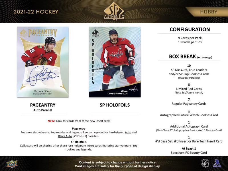 2021-22 Upper Deck SP Authentic Hockey Hobby Box | 2 Autographs