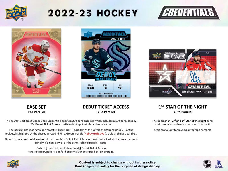 2022-23 Upper Deck Credentials Hockey Hobby Pack (6 Cards)
