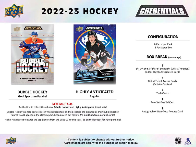 2022-23 Upper Deck Credentials Hockey Hobby Box