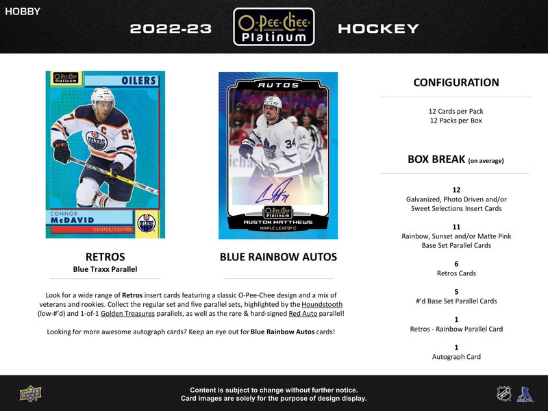 2022-23 Upper Deck O-Pee-Chee Platinum Hockey Hobby Box