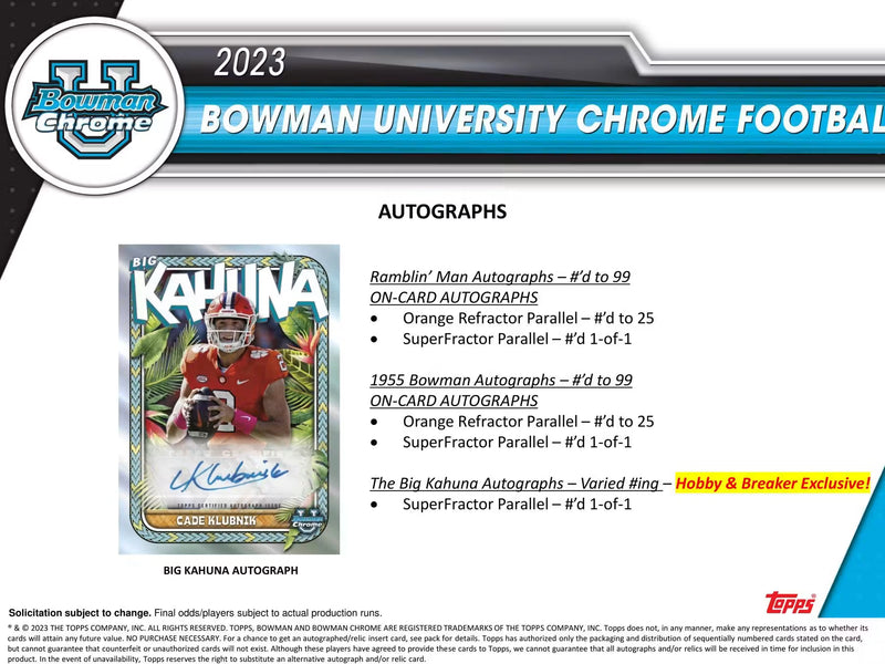 2023 Bowman University Chrome Football Hobby Box