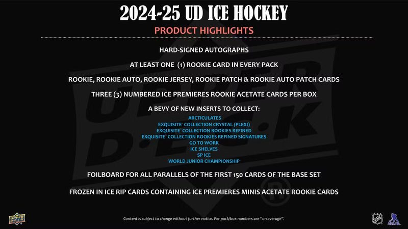 2024-25 Upper Deck Ice Hockey Hobby Pack