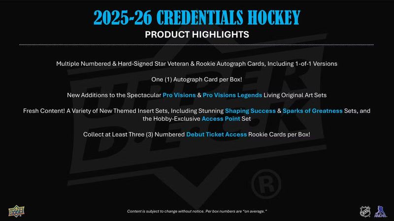 2025-26 Upper Deck Credentials Hockey Hobby Pack