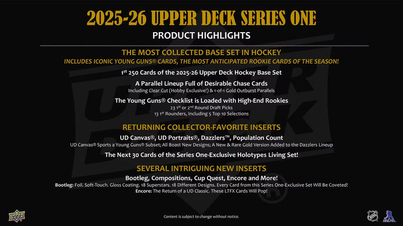 2025-26 Upper Deck Series One Hockey Hobby Box