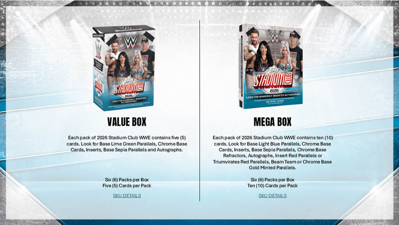 2026 Topps Stadium Club WWE Value and Mega Box configurations