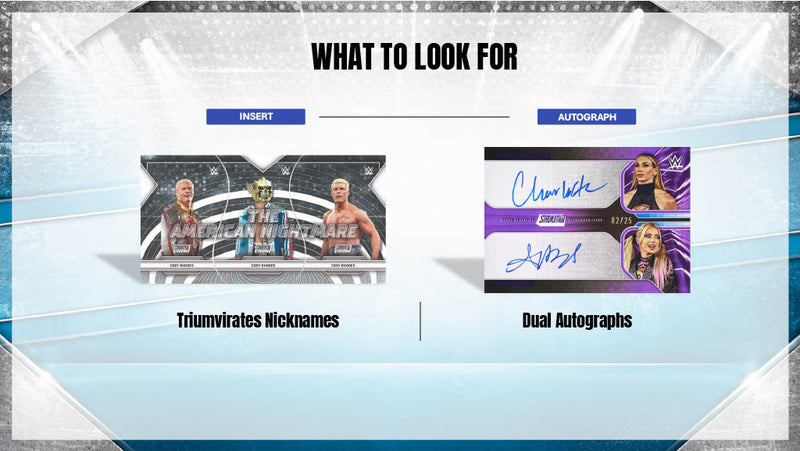 2026 Topps Stadium Club WWE Inserts and dual autograph examples