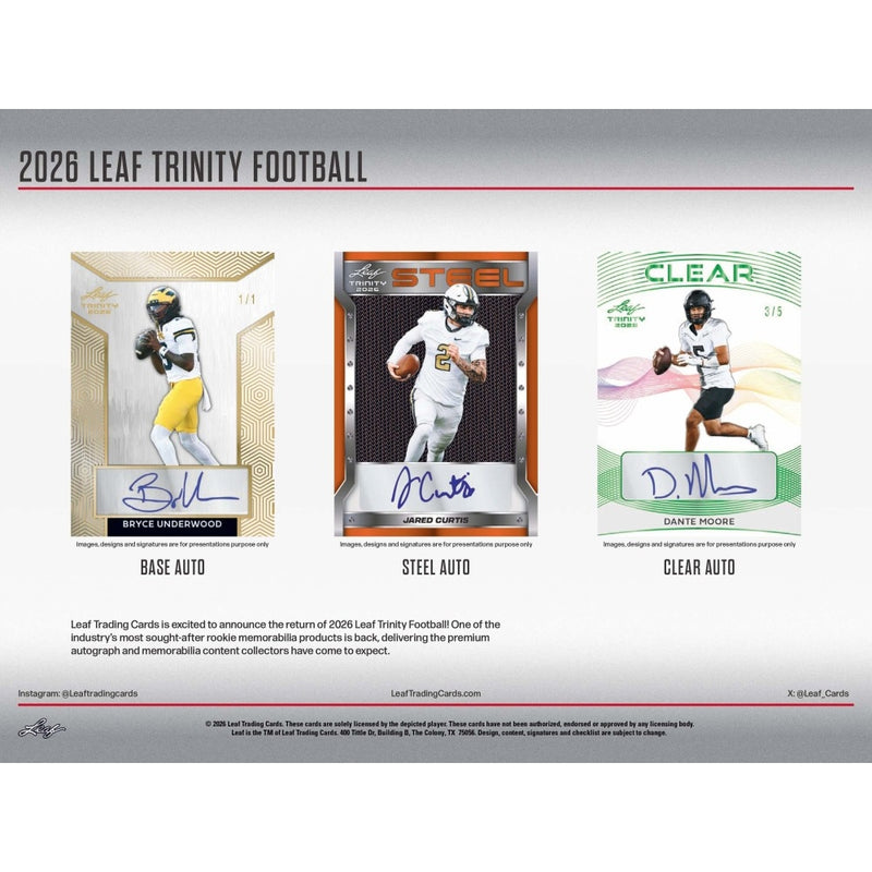 2026 Leaf Trinity Football Hobby Box (Pre-Order)