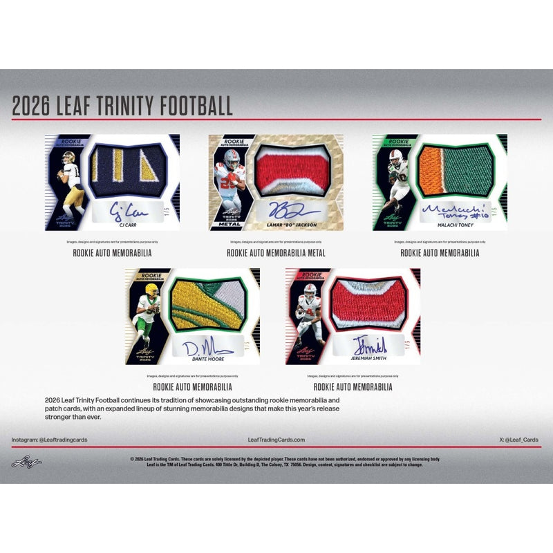 2026 Leaf Trinity Football Hobby Box (Pre-Order)