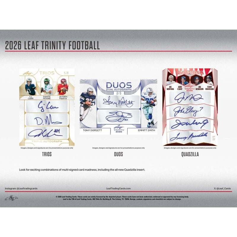 2026 Leaf Trinity Football Hobby Box (Pre-Order)