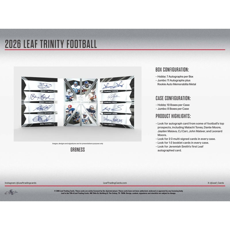 2026 Leaf Trinity Football Hobby Box (Pre-Order)