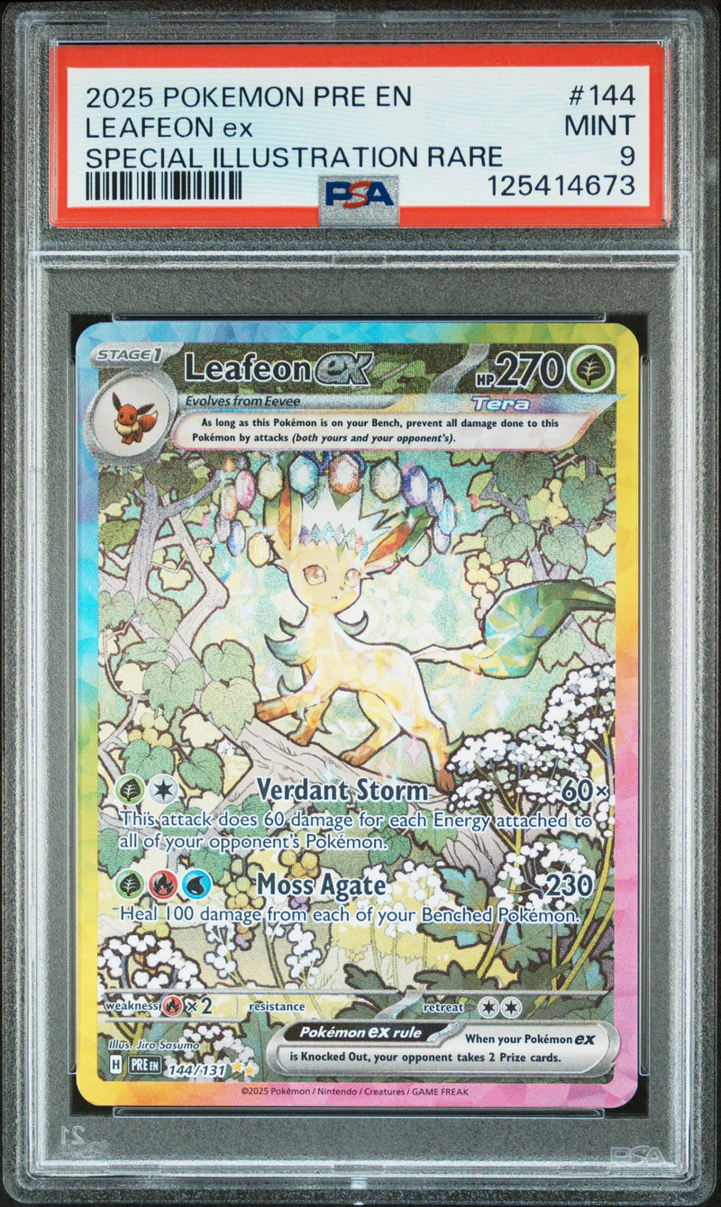 2025 Pokemon Pre En-Prismatic Evolutions SIR #144 Leafeon Ex PSA 9