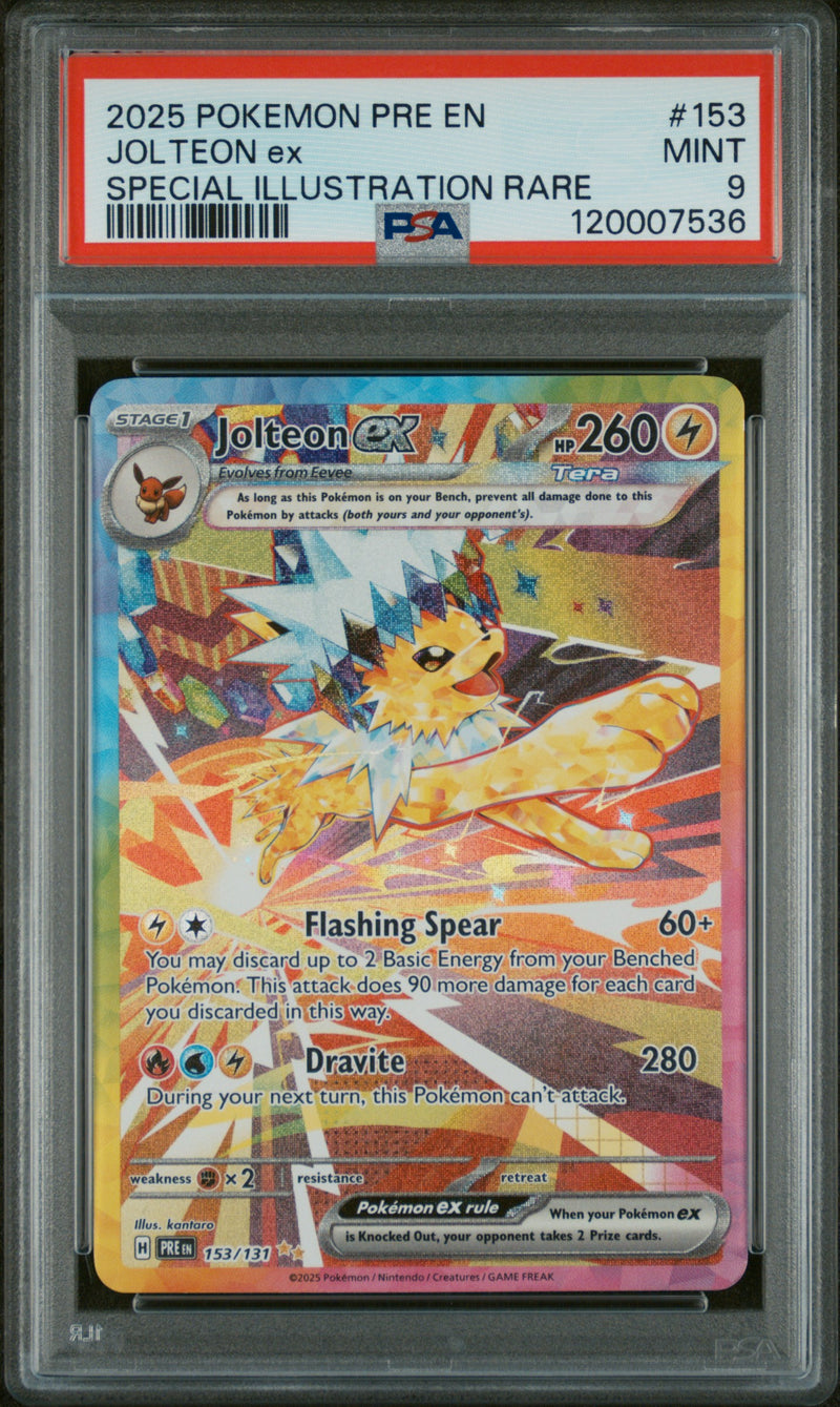 2025 Pokemon Pre En-Prismatic Evolutions SIR #153 Jolteon Ex PSA 9