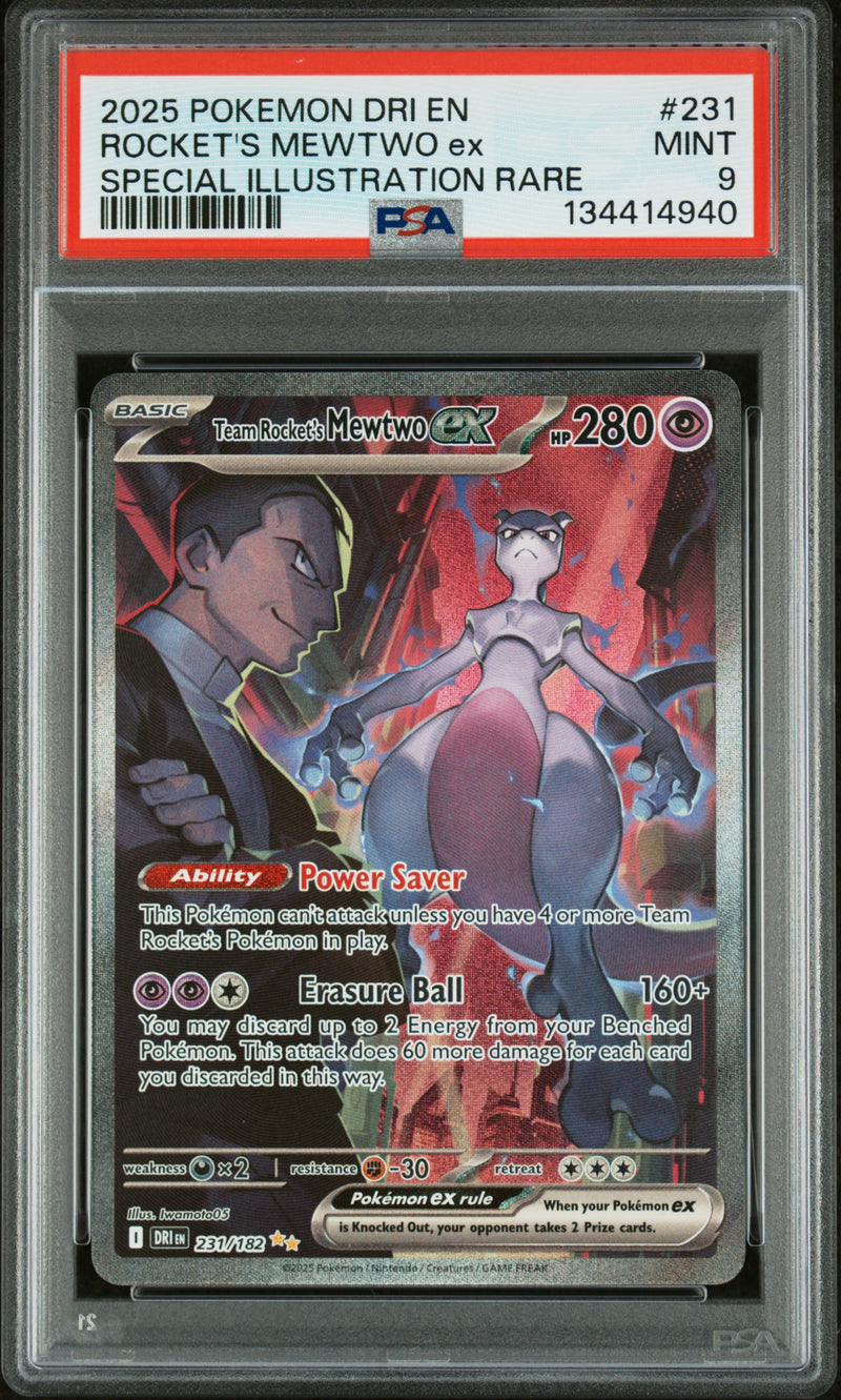 2025 Pokemon Dri En-Destined Rivals SIR #231 Rocket'S Mewtwo Ex PSA 9