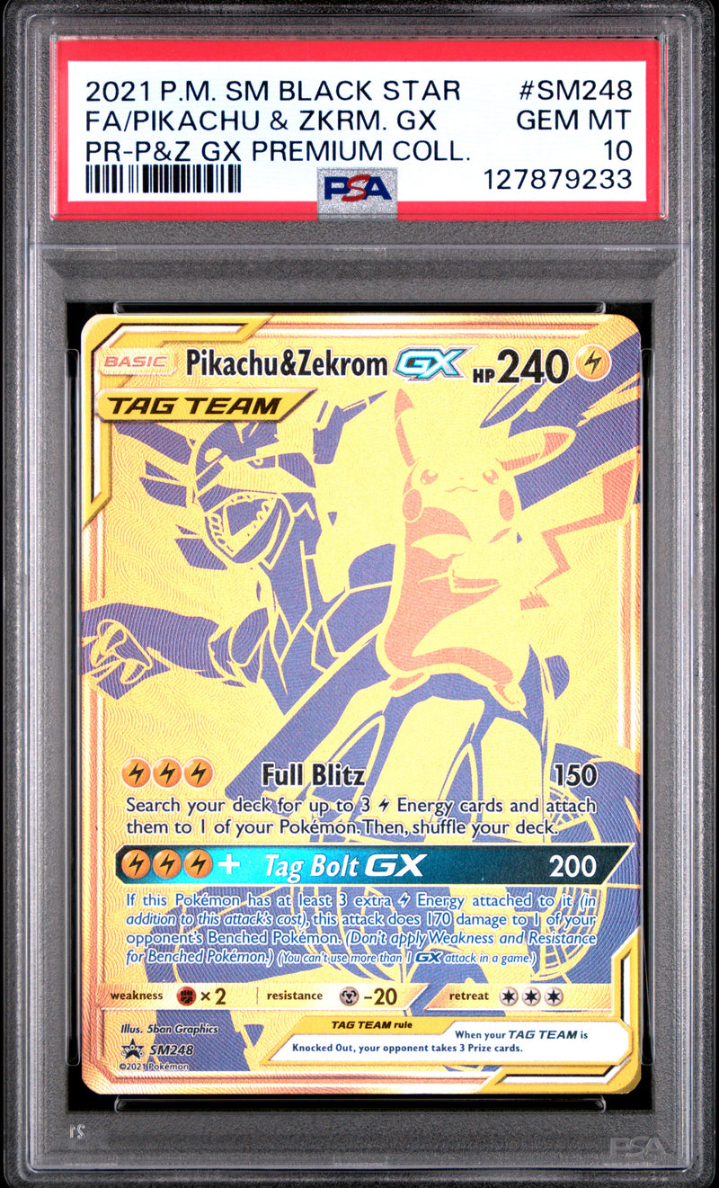 2021 Pokemon Sm Black Star PR-P&Z Gx Prem #SM248 Fa/Pikachu & Zkrm. Gx PSA 10