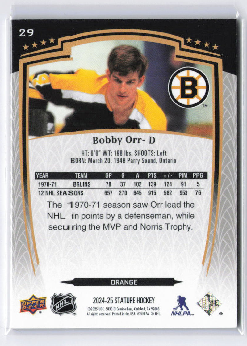 2024-25 Upper Deck Stature #29 Bobby Orr Orange #/199