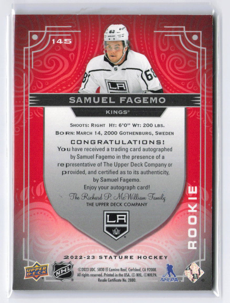 2024-25 UD Stature #145 Samuel Fagemo 2022-23 Update I: Autographs Red #/35