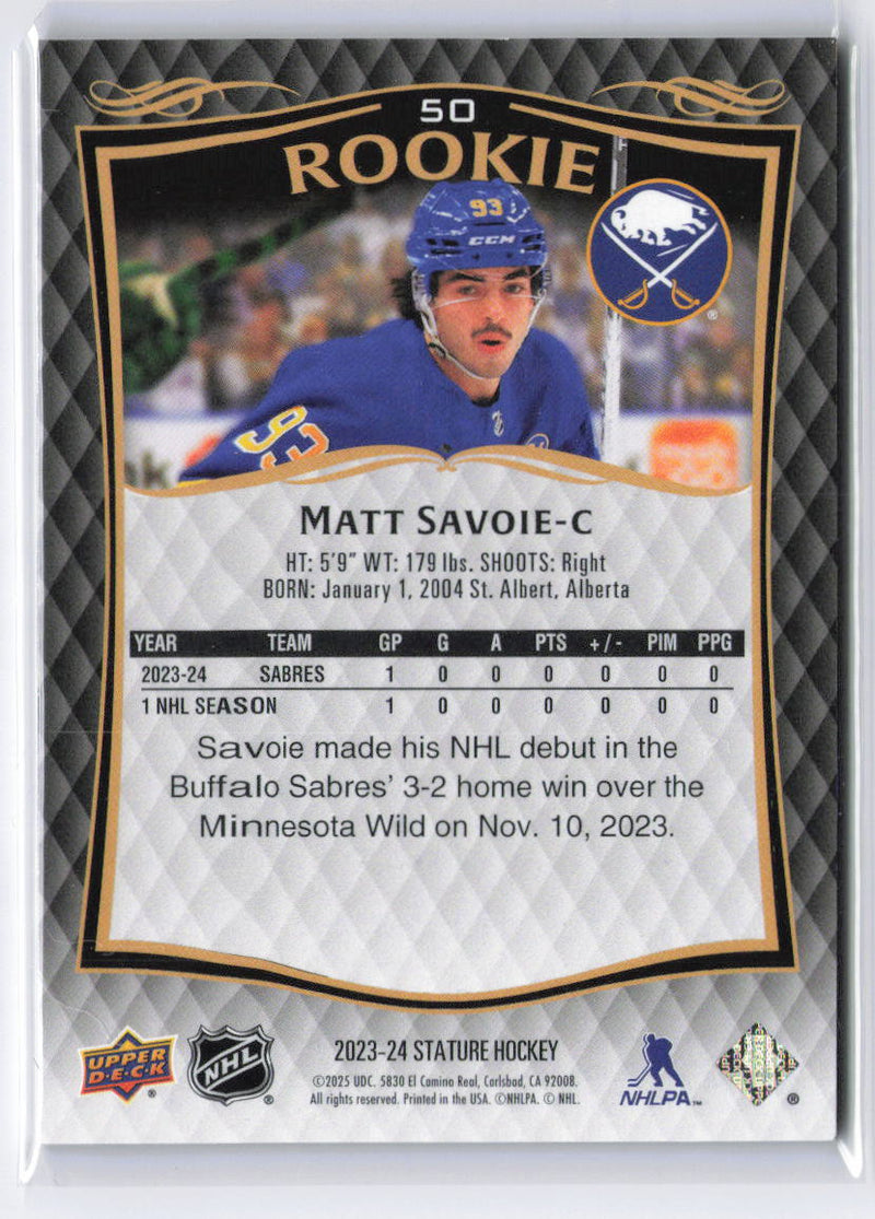 2024-25 Upper Deck Stature #50 Matt Savoie 2023-24 Upper Deck Stature #/999