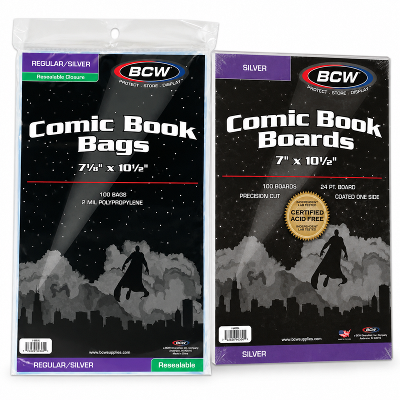 BCW Resealable Silver Comic Book Bags & Backing Boards – 100 Count Each