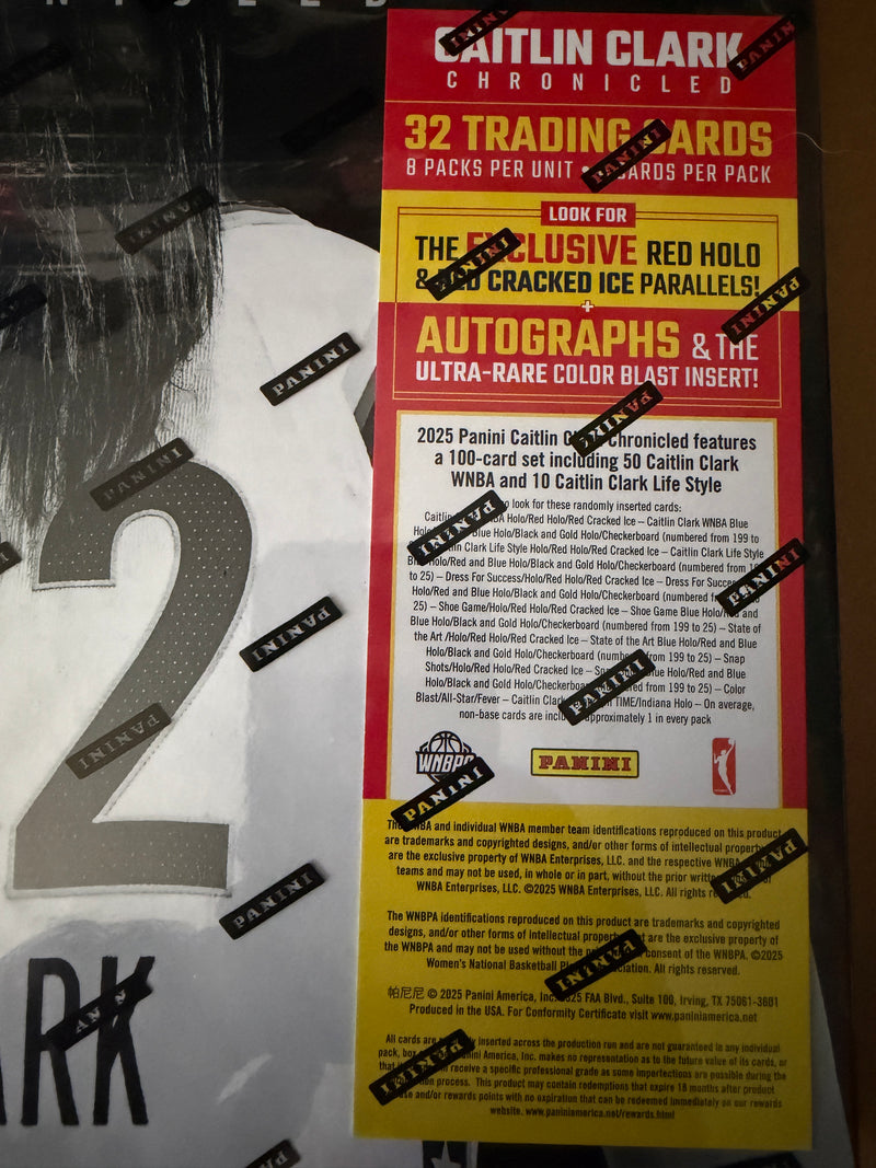 2025 Panini Caitlin Clark Chronicled Hardcover Book – 32 Trading Cards (8 Packs) – Sealed