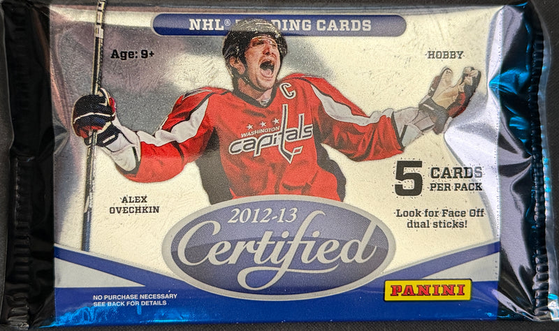 2012-13 Panini Hockey Certified hobby pack featuring 5 collectible cards by Sheppy Cards.