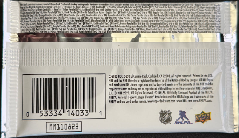 2022-23 Upper Deck Hockey Credentials Hobby Pack (6 Cards)