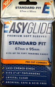 Card Shellz Easy Glide Soft Sleeves in standard fit, showcasing 100 protective card sleeves in clear packaging.