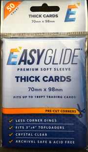 Card Shellz Easy Glide Soft Sleeves for thick cards, 50-count pack displayed with clear, protective material.