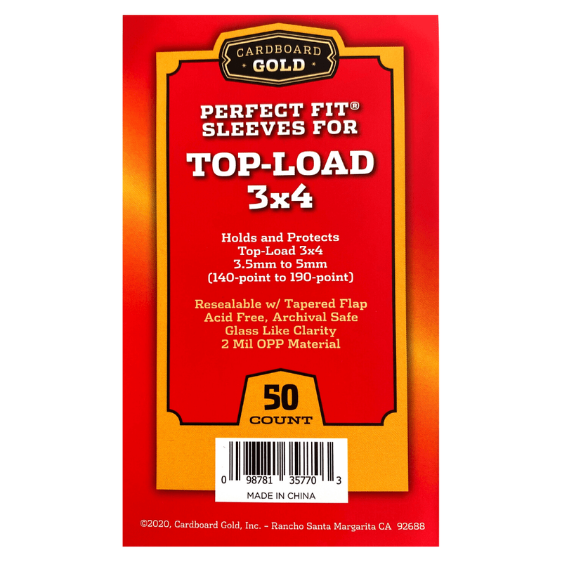 Cardboard Gold Perfect Fit Sleeves for 3x4 Toploaders (140-190pt) - 50 Count Pack