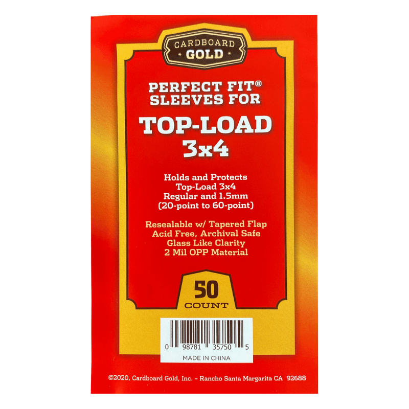 Cardboard Gold Perfect Fit Sleeves for 3x4 Toploaders (20-60pt) - 50 Count Pack