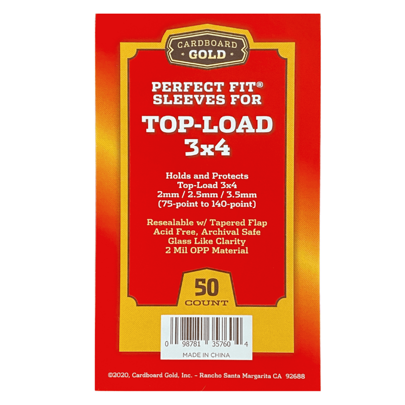 Cardboard Gold Perfect Fit Sleeves for 3x4 Toploaders (75-140pt) - 50 Count Pack